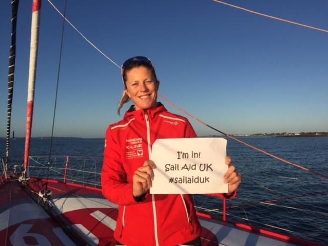 Smiling Sam Davies gives Sail Aid UK the thumbs up ©  Sail Aid UK